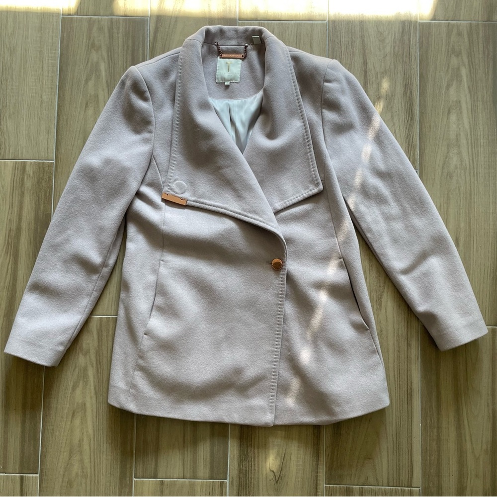 TED BAKER LONDON Keyla Wrap Lilac Lavender Gray Pink Wool Cashmere Coat Size 4